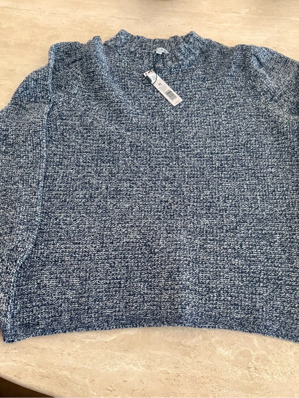 NIC+ZOE Marled Navy and White Crewneck Sweater